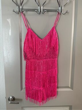 Double Crazy Pink Sequin Fringe Romper Size M $8
